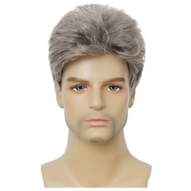 Swiking Mens Grey Short Wig Natural Fluffy Gray Synthetic Fibre Hair Heat Resistant Wig for Daily Use