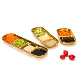 drizzle 3PCS Sauce Dish Stainless Steel Gold Soy Tomato Sauce Salt Vinegar Sugar Spices Flavor Condiment Dip Bowls Korean BBQ Home Kitchen Plates