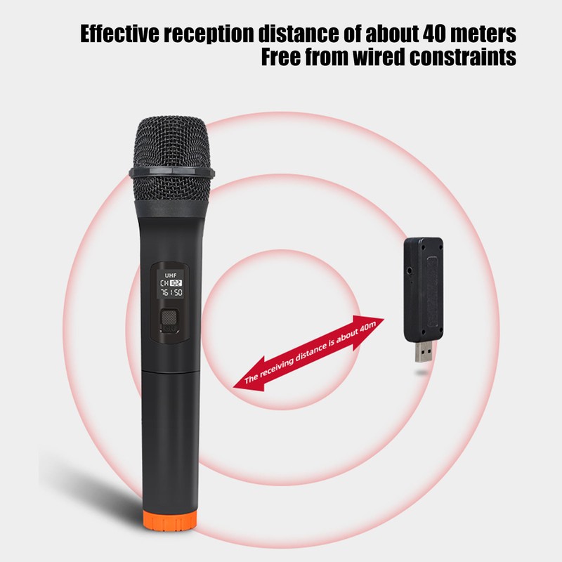 UHF Wireless Microphone 131ft Range Noise Reduction Handheld Dynamic Mic