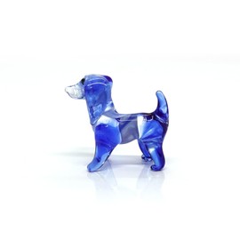 Sansukjai Dachshund Micro Tiny Figurines Hand Blown Glass Art Animals Collectible Dog-Lover Gift Home Décor (Blue Stand V2)