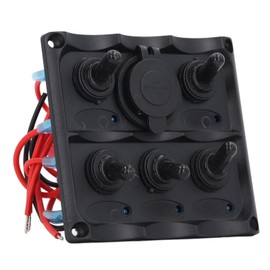 Panel de Interruptores Basculantes, Panel de Interruptores Marinos 2 Puertos USB DC12V a 24V Computadora de 5 Vías Resistente Al Agua y a la Temperatura para Autobuses y Lanchas
