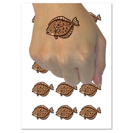 Flounder Halibut Flat Spotted Fish Temporary Tattoo Water Resistant Fake Body Art Set Collection - 15 2" Tattoos (1 Sheet)