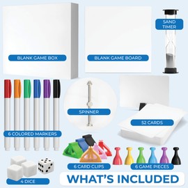 KEFF Make Your Own Board Game Set - DIY Blank Game Board Kit with Game Pieces, Blank Cards, Dice, Spinner, Pawns & More - Fun Family Board Games for Kids & Adults