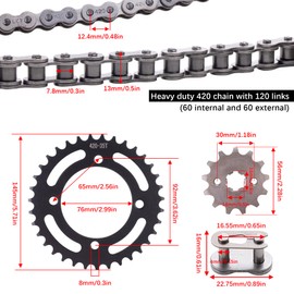 MRELC Ultimate 420 120 Links Chain & 420-13T& 35 Tooth Sprocket Set for 50cc to 170cc Dirt Bikes, ATVs, Go Karts, & Mini Bikes - CRF150, YZ80, SSR, Lifan, Coolster, & More!