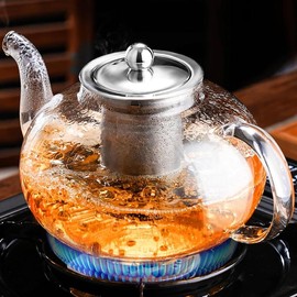 Glass Teapot Stovetop 41 OZ/1200ml, Tea Pot with Removable Stainless Steel Infuser, Borosilicate Clear Tea Kettle with Scale, Teapot Blooming and Loose Leaf Tea Maker Tea Brewer for Camping - Color: 40 oz