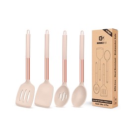 4 Stück Silikon-Kochutensilien-Set, antihaftbeschichtet, groß, solide Spatel, hitzebeständig, schwarze Schlitzlöffel, ideal BPA-freie Küchenwender zum Braten, Mischen, Servieren, Abtropfen