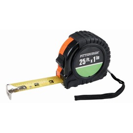Pittsburgh QuikFind Tape Measure ~ 25 Foot by 1 Inch, Easy to Read, High Strength ABS Rubber Wrapped Case (Black with Orange Trim)