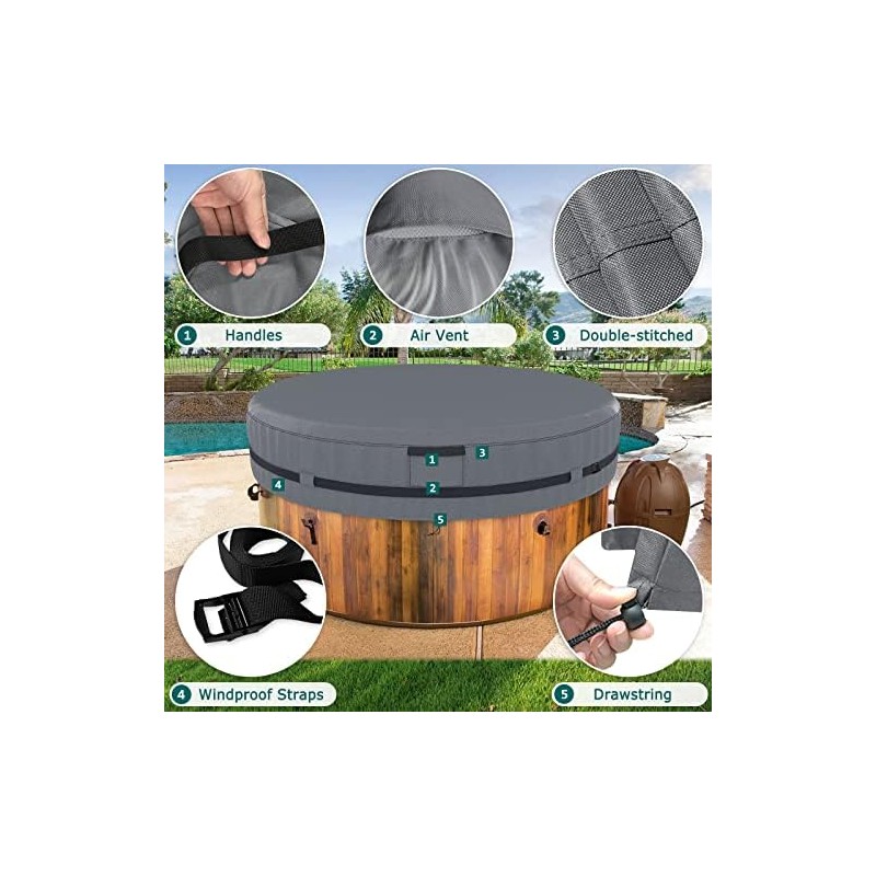 AKEfit Round Hot Tub Cover, 600D Polyester Waterproof for Hot