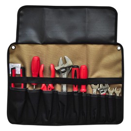 AIBAOBAO Tool Roll Bag, 10 Pockets Tool Bags, Multi-Purpose Tool Roll Up Bag, Tool Wrap Roll Organisers, Portable Tool Pouch, Screwdriver Spanner Roll Tools Storage, Tool Gifts for Men Dad (Khaki)