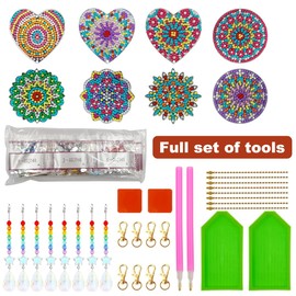 AFUNTA 8 Pieces Diamond Art Painting Suncatcher Kit, 5D Diamond Art Paintings, Double Sided Wind Chimes, Key Chain, DIY Diamond Art Kits for Home and Garden