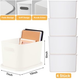 Exquilnova Pack of 4 Storage Boxes with Lid, Stackable Plastic Organiser Boxes, Storage Containers, Bathroom Organiser, Storage Boxes for Kitchen, Office, Bedroom, Living Room (White)