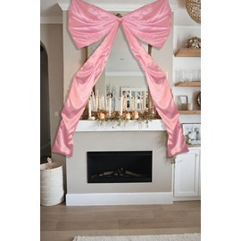 Large Pink Ribbon Bow Room Decor Garland, 39x67Inch Giant Coquette Bow Decor Hang Backdrop Wall for Bachelorette Party Decorations, Birthday Party, Baby Shower, Wedding, Bridal Shower
