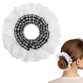 Dimeho Large Lace Scrunchies Black Hair Ties for Women Oversize Scrunchy Double Layer Jumbo White Lace Hair Scrunchies Elastic Ponytail Holder Hairs Tie for Women Thick Curly Hairs, Plaid