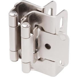 DecoBasics Brushed Nickel Cabinet Hinges for Kitchen Cabinets (5 Pair-10 Pcs) -1/2" Overlay Partial Wrap Around Self Closing Cabinet Door Hinges for Face Frame Kitchen Cabinet Hinges w/Screw & Bumper