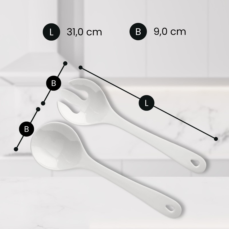 Spoddy Plastic Salad Servers (31 cm Large, Two-Piece, White) -