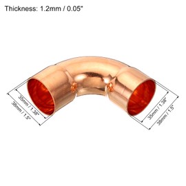 PATIKIL 35mm (1.38") ID Elbow Copper Pipe Fitting, 90 Degree Short Turn Pressure Connector Sweat Solder Welding Connection for Water HVAC Plumbing