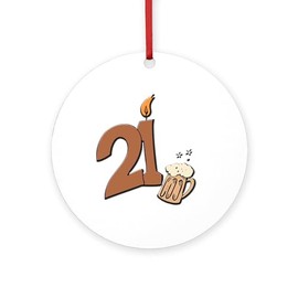 CafePress 21St Birthday Candle & Beer Round 4" MDF Holiday Ornament