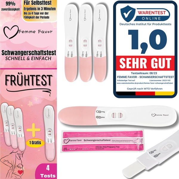 FEMME FAVOR Pregnancy Test Early Test - Pack of 4 | Pregnancy Test 99% Accuracy | Early Pregnancy Test High Reliability | One Step Pregnancy Test Fast & Exact Results