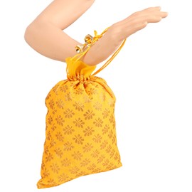 Touchstone Drawstring Bags Traditional Indian Handcrafted Fabric Perfect for Gifts Jewelry Weddings Pouches Purses Potli, Mimosa Leaf (9 Pcs) Yellow, 12x9 inches
