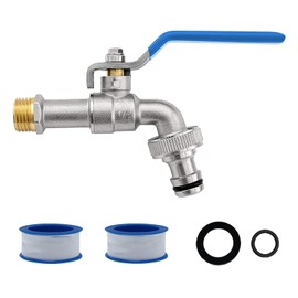 AIMEKE Premium 1/2 Inch Tap Garden Brass Ball Valve Outdoor Frost-Proof Outlet Tap with 1 Hose Connections + 2 Drum Sealing Tape for Garden Washing Machine Rain Butt