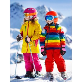 SATINIOR 2 Pares Guantes de Nieve de Invierno Impermeables para Niños Guantes de Esquí Guantes de Snowboard Gruesos Cálidos para Exteriores (Rosa Claro, Rojo Rosa, 8-12 años)
