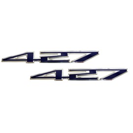 2 x (Pair/Set of 2) Blue 427 CI Cubic Inch Real Highly Polished Aluminum Engine Hood Emblem Badge