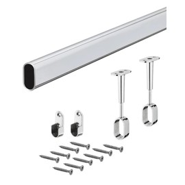 Gedotec Wardrobe Rail Oval Clothes Rail | Wardrobe Rail Length 1500 mm | 30 x 15 mm Chrome-Plated Steel | 1 Set Including 2 Pieces Side Wall Cupboard Pipe Bearing Wall Mounting & Centre Support for