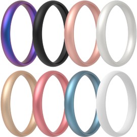 ThunderFit Super Thin Stackable Silicone Rings Wedding Bands for Women 3mm Wide 1.5mm Thick - 1/4/8/12/16 Variety Multipack