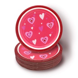 Pandecor Valentines Day Party Supplies,50PCS Red Heart Disposable Paper Plates 7 Inch Dessert Plates