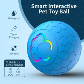 NETRCO Smart Interactive Dog Ball, Motion Activated Rolling Ball, Dog Interactive Toys for Boredom, 2.2" in diameter for Small Dogs, USB Chargeable, Blue