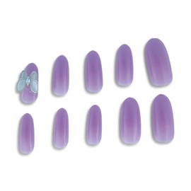 Set of 24, 12 Different Sizes, Medium Length, 3D, Fake Nails, Purple Nails