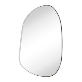 EGHOME 36 x 26 Brushed Nickel Irregular Mirror Brushed Silver Asymmetrical Accent Metal Framed Accent Mirror for Bathroom Vanity, Entryway or Living Room