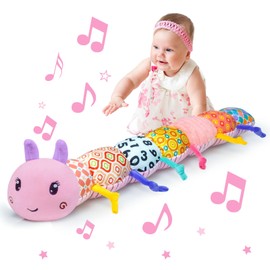 Ussybaby Baby Infant Musical Toy Soft Stuffed Animal Toy with Multi Textures,Rattle,Crinkle,Newborn Baby Toy for 0 3 6 9 12 Months Girls Boy Gift,Caterpillar，Pink