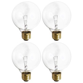 (4 Pack) G25 Incandescent Incandescent Light Bulb 2700K Soft Light, Decorative Globe Light Bulbs,E26 Medium Base, Perfect for Pendant Bathroom/Vanity Mirror Makeup, Dimmable. (Crystal-Clear, 25-Watt)