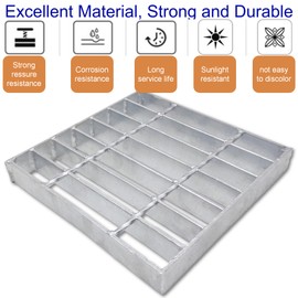 DuuMuut Galvanized Steel Drain Grate, 10x10 Outdoor Drain Cover, B Class Replacement Sewer Grate, Durable Heavy Duty Channel Grate, Sliver Square Drainage Grate for Driveway, Concrete, Yard