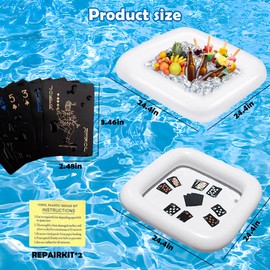 MUYPATY 2 PCS Floating Pool Game Table with Waterproof Playing Cards for Summer Pool Party，Inflatable Ice Drink Cooler Serving Tray Bar for Pool Beach Outdoor Picnic Birthday Party Supplies