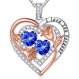 Iefil September Birthstone Necklace Birthday Gifts for Women Wife Girlfriend, Anniversary Birthday Gift for Her Birthstone Jewelry Blue Sapphire Necklace Mothers Day Birthday Gifts for Wife Girlfriend