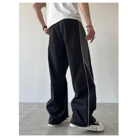 GORGLITTER Men's Letter Wide Leg Baggy Sweatpants Y2k Hip Hop Fashion Track Pants Black Small