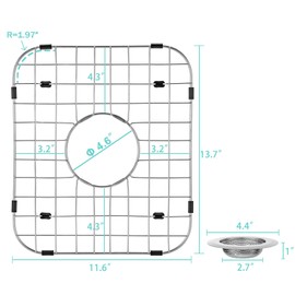 jkxoo 2Pack Sink Protector Grid 13.7''x11.6''x1'', Stainless Steel Sink Protectors for Kitchen Sink with Center Drain Hole, Anti-rust Metal Sink Bottom Grid With 2Pack Sink Strainers