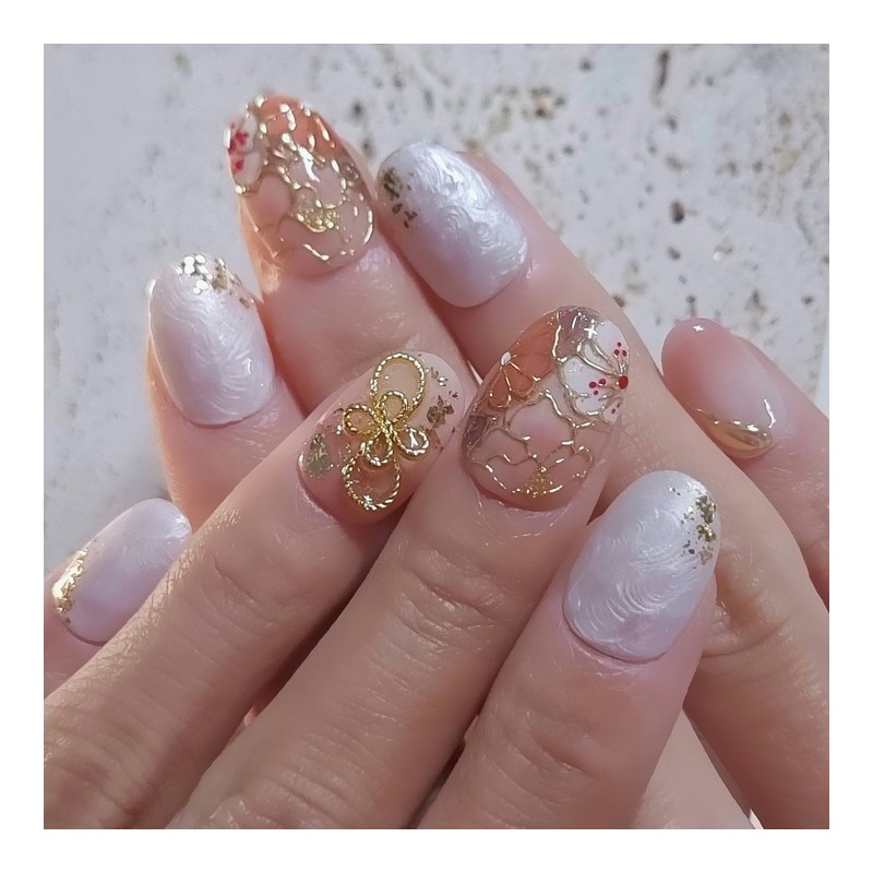 Fusion Flower Handmade Nail Tips - Petit Round / 퓨전