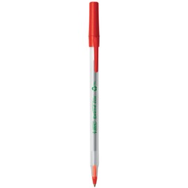 BIC Ecolutions Round Stic Ballpoint Pens, Medium Point (1.0mm), 50 Count (Pack of 4), Red Ink Pens Made from 97% Recycled Plastic