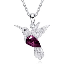 Mayfer | Collar de plata esterlina .925 para mujer con dije de colibrí decorado con cristal austriaco - Color morado