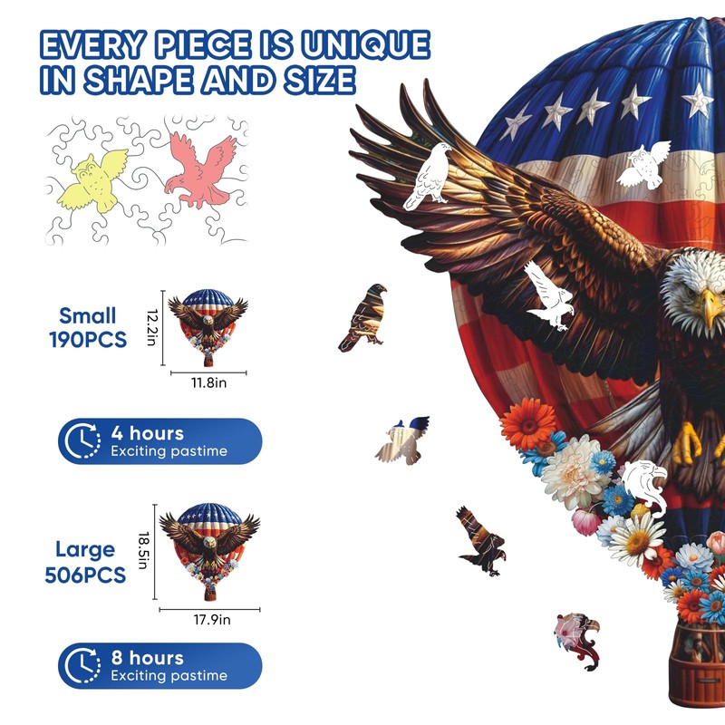 Pikoqunc Wooden Puzzles for Adults, Soaring Eagle 190 Pieces