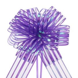 MECCANIXITY 5pcs 6 Inch Organza Large Pull Bow Metallic Gift Wrapping Bows Ribbon Chiffon Yarn Purple for Wedding Baskets Presents Christmas Valentine's Day