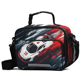 Truck Racing Car Lunch Box for Boys Girls Insulated Lunch Bag Kids Cooler Tote Shoulder Strap Reusable School Picnic Travel Office