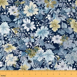 Feelyou Retro Floral Print Upholstery Fabric for Chairs 1 Yard Vintage Garden Flower Fabric by The Yard Botanical Herbs Flower Watercolor Blossom Decorative Waterproof Fabric Decor Gray