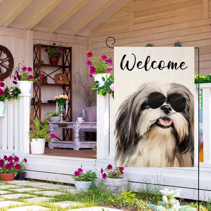 TopPacific Welcome Shih Tzu with Sunglasses Garden Flag Small Vertical