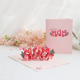 Sharonlily Floral Pop-Up Card - I Love You Mom, Mother's Day, 7.87"x5.91"x0.2"