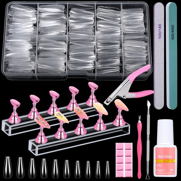 600PCS Clear Coffin Nail Tips Set Qinzave Clear Acrylic Nail