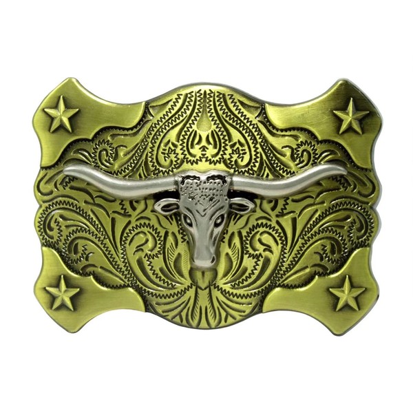 Moranse Golden Longhorns Bull Engraved Pattern Design Cowboy western Belt
